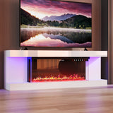 66.5 inches Modern Minimalist Minimalist White TV Stand With Electric Fireplace And Light