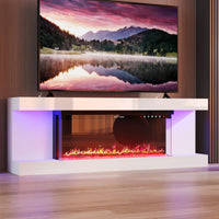 66.5" Modern Minimalist Minimalist White TV Stand With Electric Fireplace And Light
