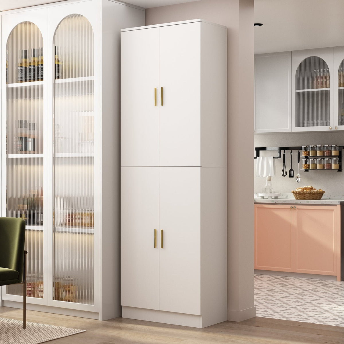 23.2" Modern Minimalist White 6-Shelf Tall Storage Cabinet with Adjustable Compartments