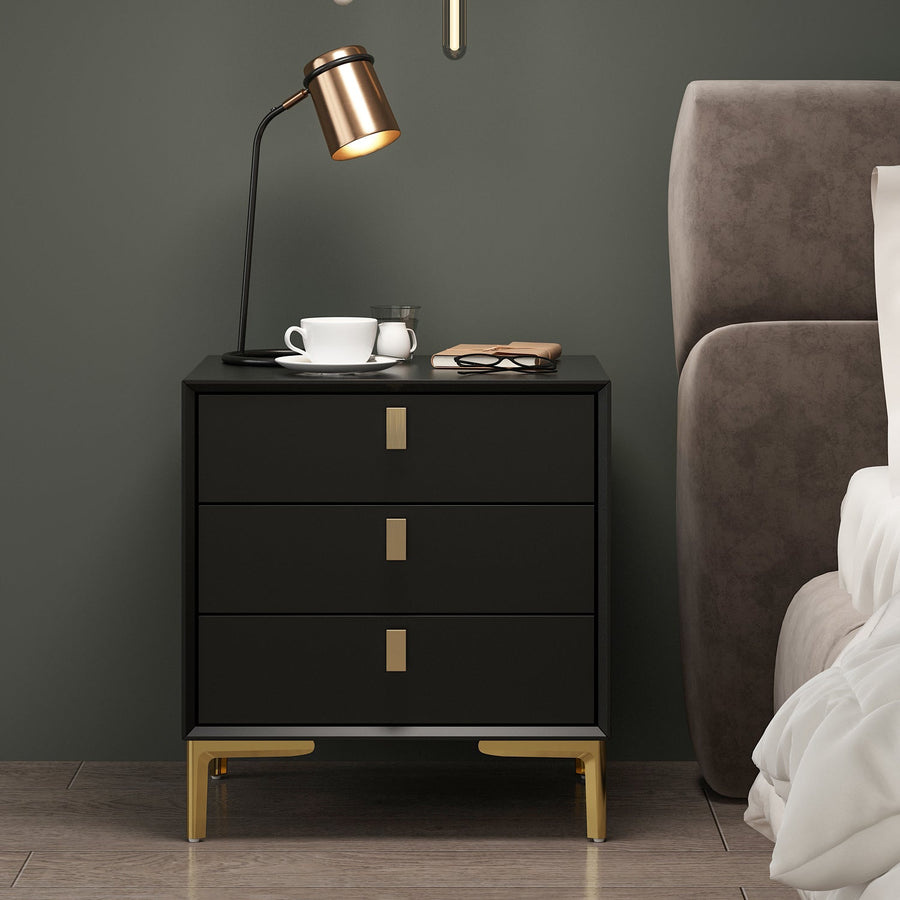 19.6" Modern White/Black 3-Drawer Nightstand with Gold Metal Legs for Bedroom