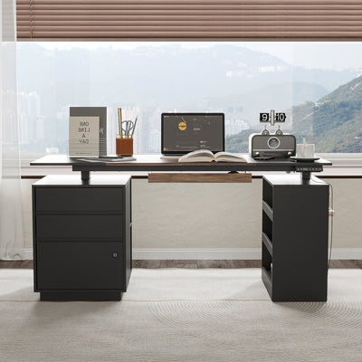 63" Modern Standing Desk with Pegboard Organizer and Keyboard Tray