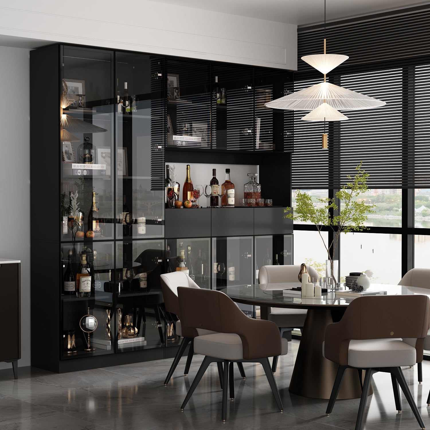 78.7'' H x 78.7'' W Bookcase with Glass Doors & 3-Color Changing Lights