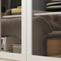 47.2" Modern White Tall Bookshelf with 6 Glass Doors and Gold Conical Handles