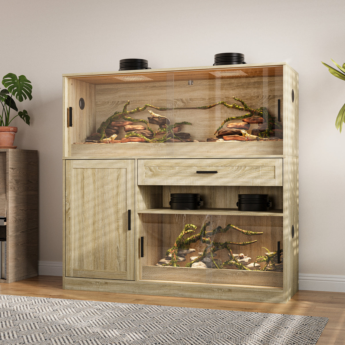 53.1" Modern Beige Reptile Terrarium with Storage Cabinet
