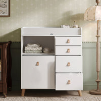 47.2" Modern White Changing Table Dresser with 3 Drawers & 2 Storage Cabinets