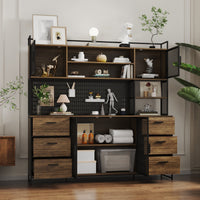 70.9" Industrial Brown Pantry Cabinets With Adjustable Shelves, Drawers