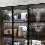78.7 inch Modern Brown Display Case with LED Lights & 4 Tempered Glass Doors