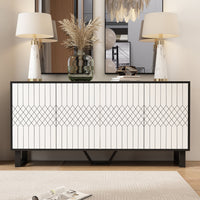 63" Modern Minimalist White 4-Door Storage Cabinet for Living Room and Entryway