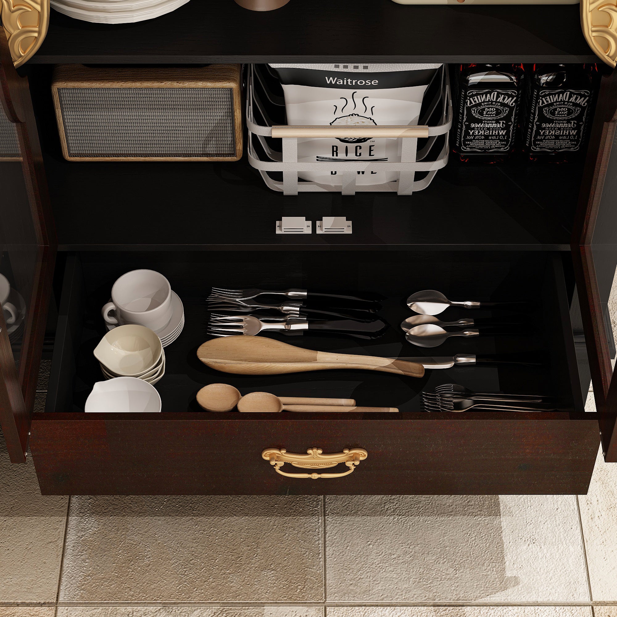 Elegant Soild Wood Modern Sideboard With 2 Doors And 2 Drawers, 39.4” Storage Cabinet With Adjustable Shelves, Versatile Console Table For Living Room Or Dining Room