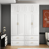 63" Modern White Vacuum-Formed Armoire with Top Cabinet, 4 Doors and 4 Drawers