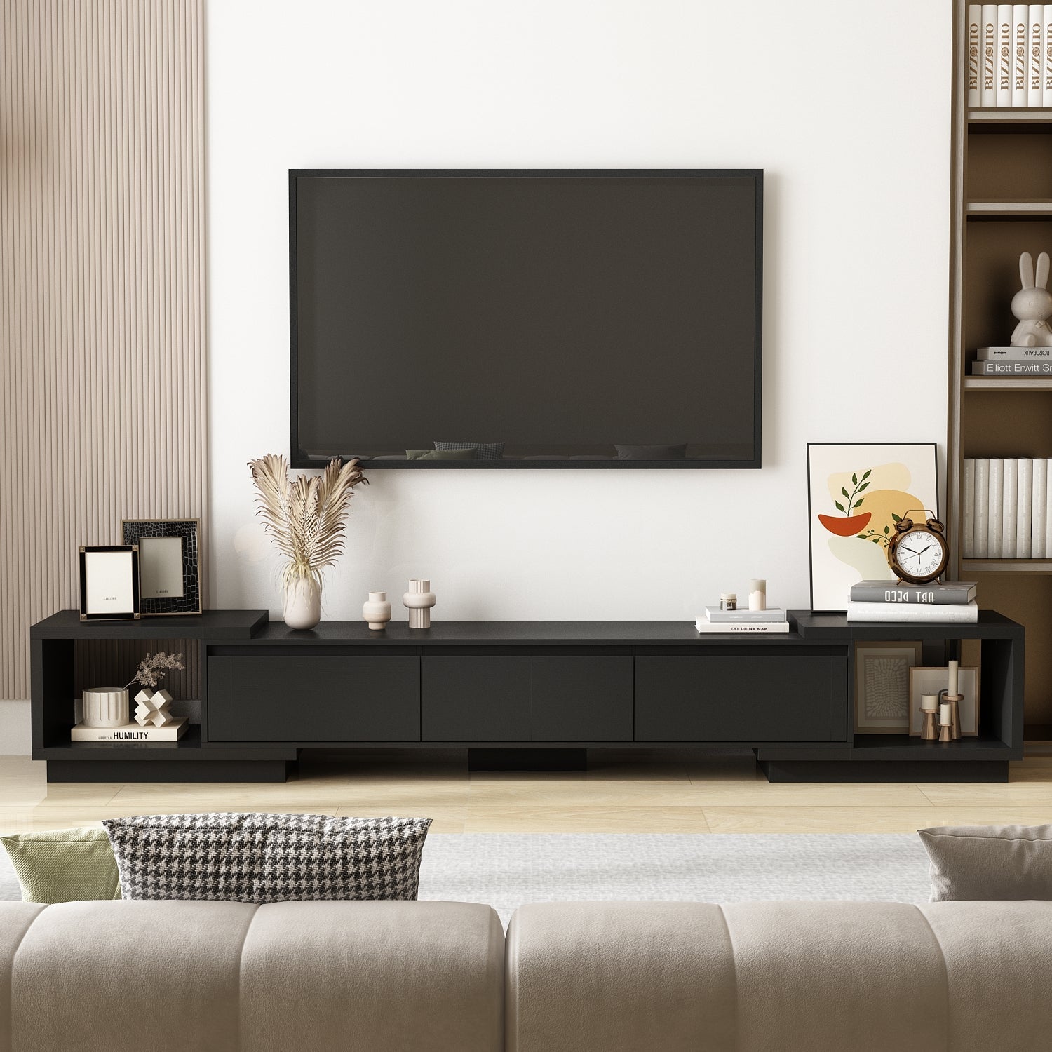 Wide TV Stand Entertainment Stand Adjustable Width TV Stand for Living Room