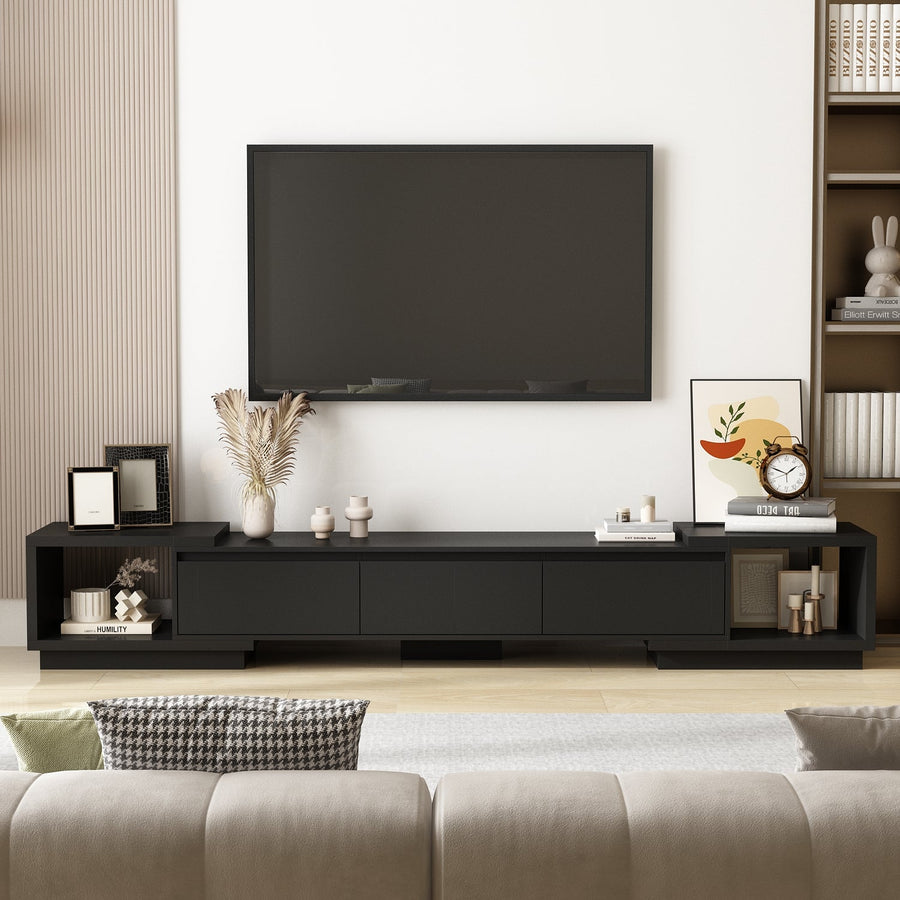 106.3" Modern Minimalist Wide TV Stand with Adjustable Width