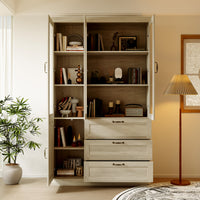 47.2" Farmhouse Gray-White Display Bookcase with Glass Doors