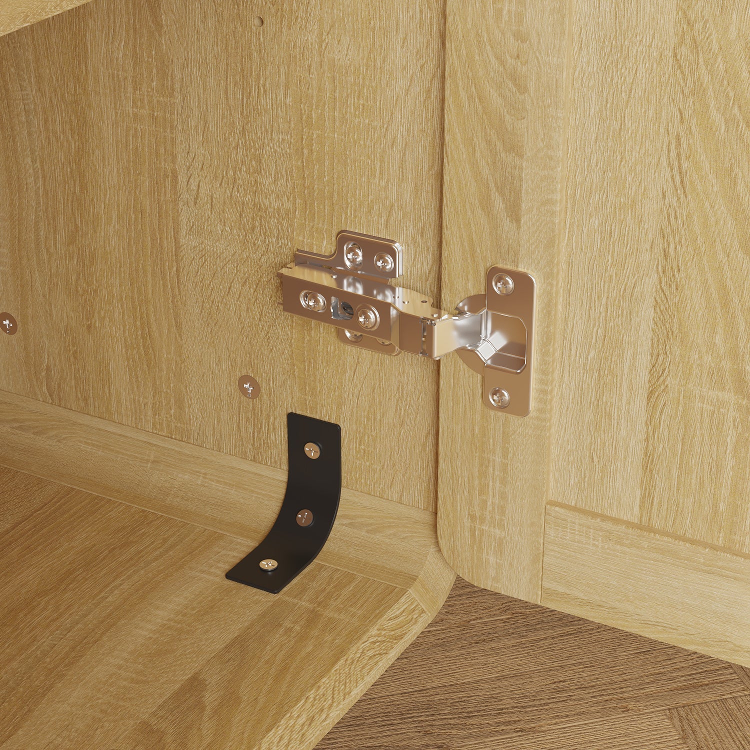 Mid-Century Modern Sideboard With Rattan Doors And Adjustable Shelves