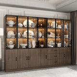 110.2 inch Modern Glass Doors Display Case with LED Lights and Drawers