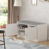 Shoe Storage Bench Shoe Rack Storage Shelf with Cushion 2-Door for Entryway