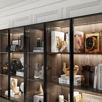 Geyma 110.2" Modern Glass Doors Display Case with LED Lights and Drawers