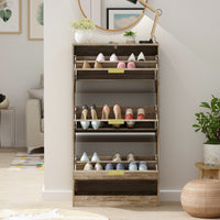 Entryway Shoe Storage Cabinet with 3 Flip Drawers Wood Shoe Cabinet Shoe Organizer with Mirrored Front
