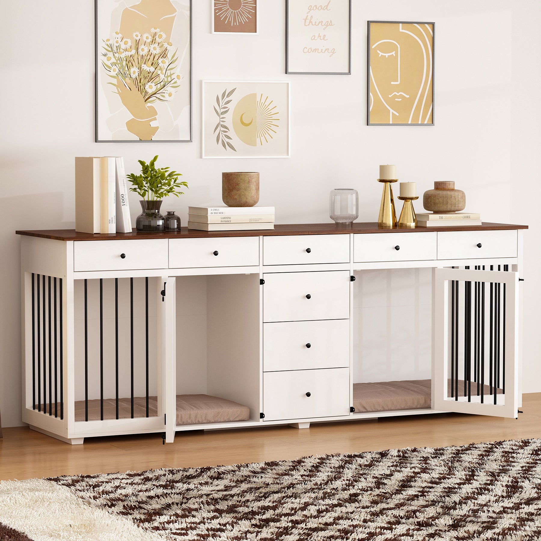 Large Dog Crate Furniture With 8 Drawers