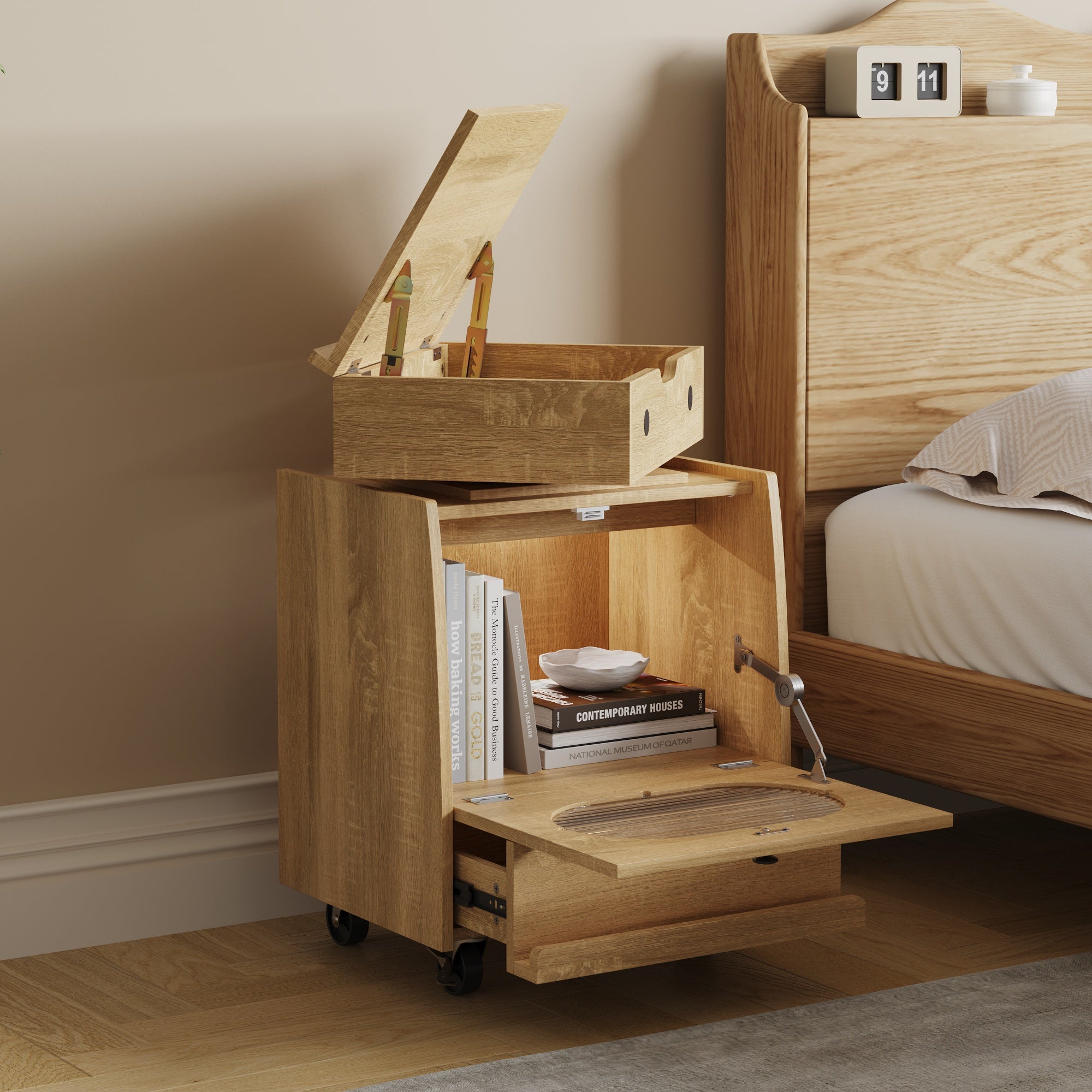 Creative Nightstand With Robot Shape And Movable Wheels