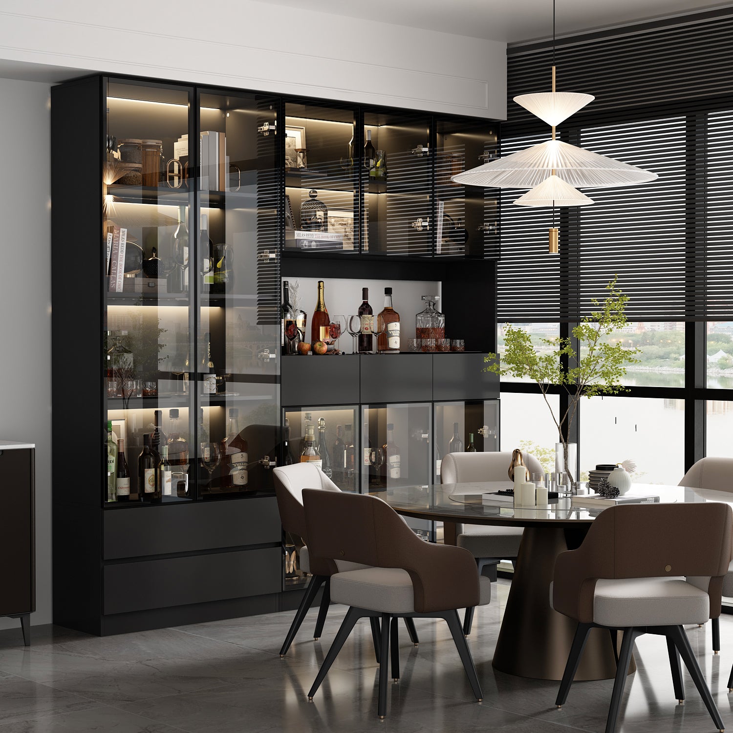 78.7'' H x 78.7'' W Bookcase with Glass Doors & 3-Color Changing Lights