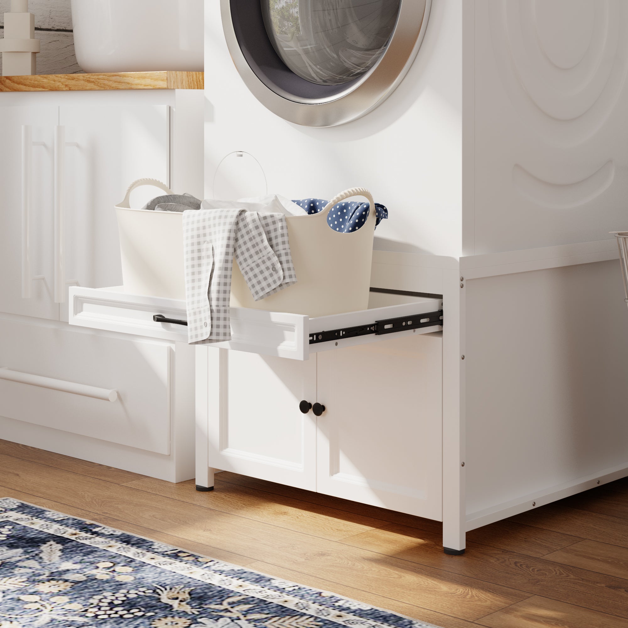 Universal Laundry Pedestal With Iron Frame, Drawer & Adjustable Feet – Fits Washer Or Dryer Up To 330 Lbs