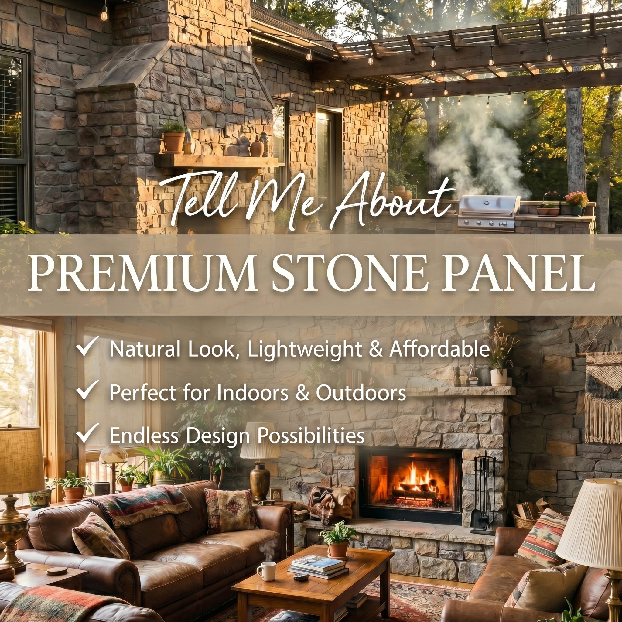 Gray Mixed Tone River Rock Faux Stone Wall Panel Set of 10, Lightweight Indoor & Outdoor Decor Wall Panels