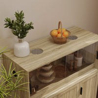 47.2" Modern Natural Wood Food Pantry Cabinet with Sliding Glass Doors & Ventilated Design