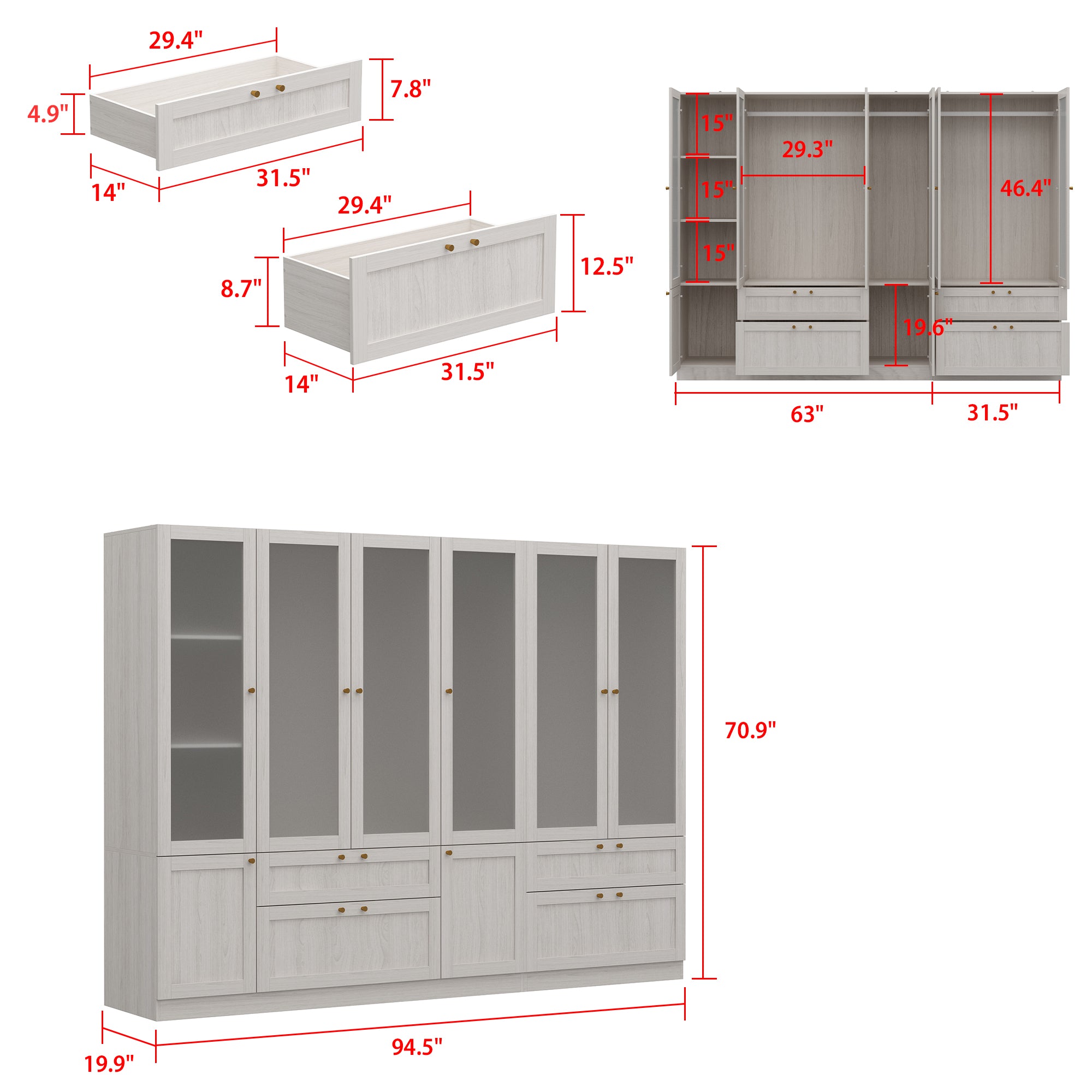 Elegant Multi-Compartment Wardrobe with Frosted Glass Doors & Ample Storage