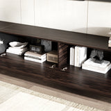 95.7" Modern Rustic Dark Brown Entertainment Center with 4 Pull-Down Doors