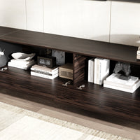 95.7" Modern Rustic Dark Brown Entertainment Center with 4 Pull-Down Doors