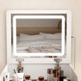 18.7 inches Modern White Makeup Vanity Desk with Lights and Flip Mirror