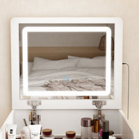 18.7" Modern White Makeup Vanity Desk with Lights and Flip Mirror