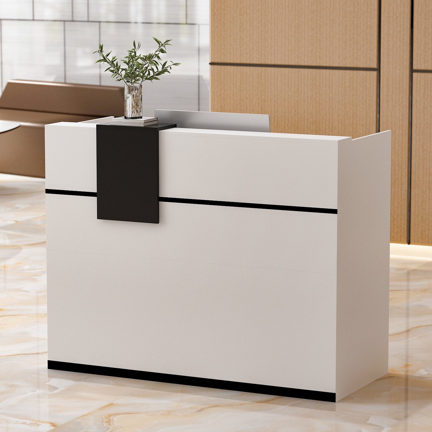 Reception Counter Desk with Lockable Storage Cabinet