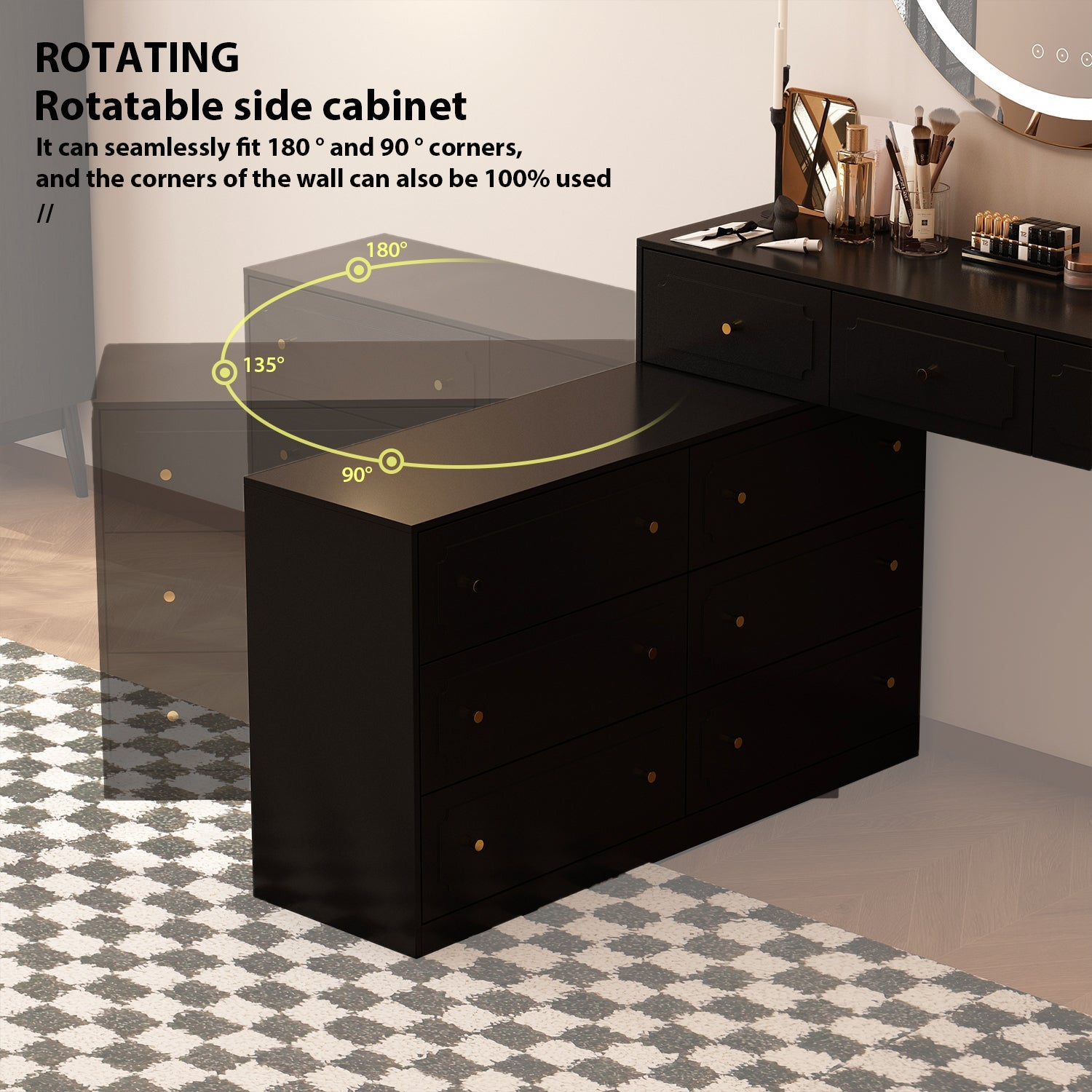 Extendable Vanity Table With 9 Drawers