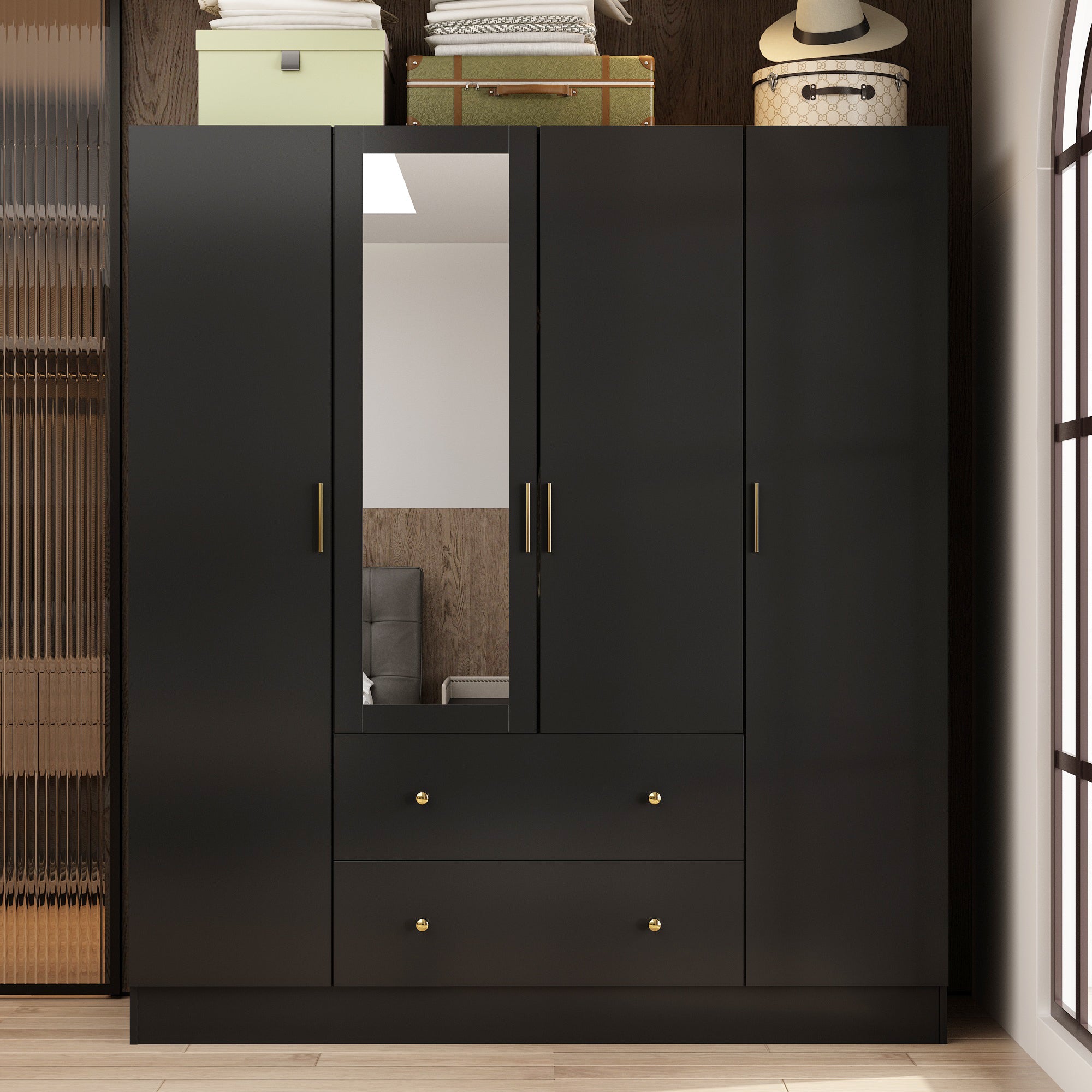 Wardrobe Multifunctional Large Storage Cabinet Armoire with Mirror