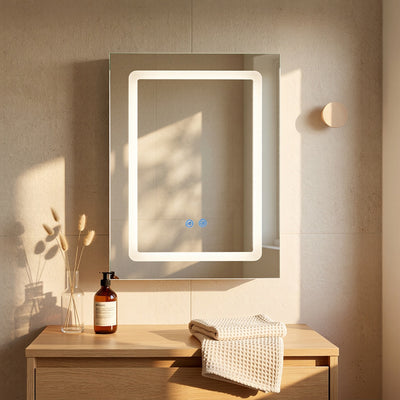 19.7" Modern White LED Bathroom Medicine Cabinet Mirror with Adjustable Shelves and Anti-Fog