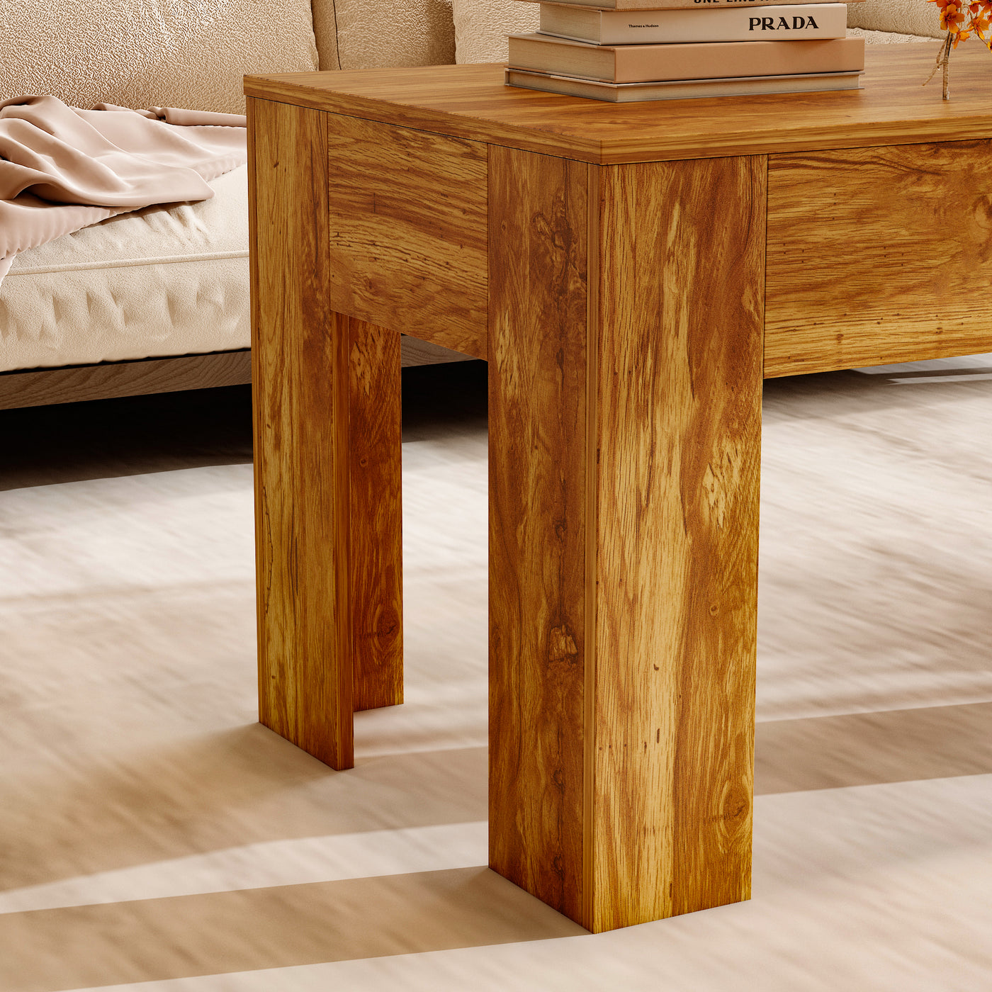 39.4" Traditional Brown Coffee Table with 4 Hidden Compartments