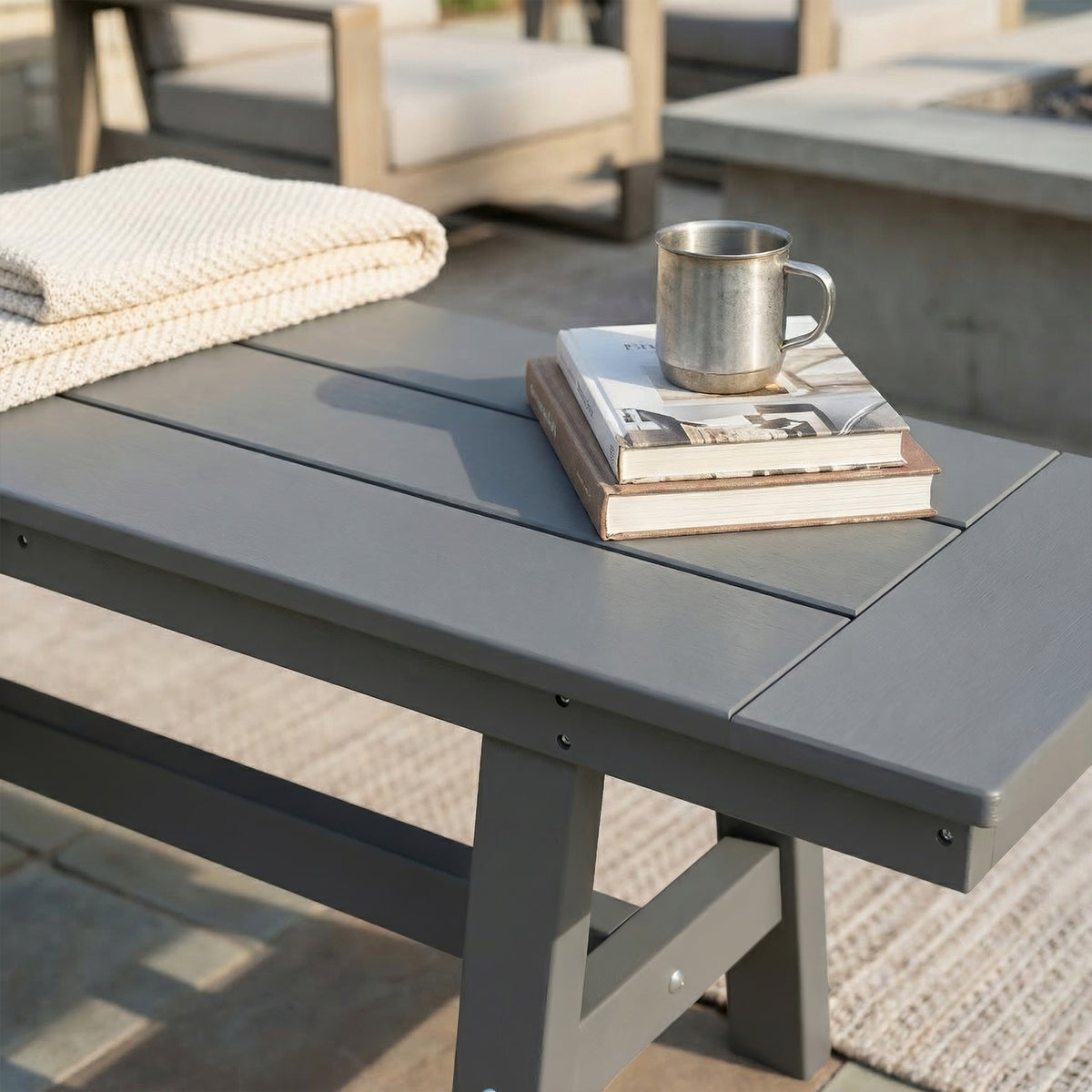 63" Gray All-Weather HDPE Outdoor Patio Bench with 650 lb. Weight Capacity