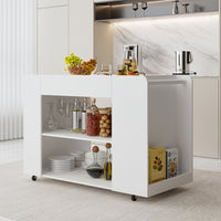 47.8" Rolling Kitchen Island Cart with Glass Top and Light