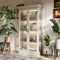 37" Modern 4-Tier Display Bookcase with Glass Doors and Lights