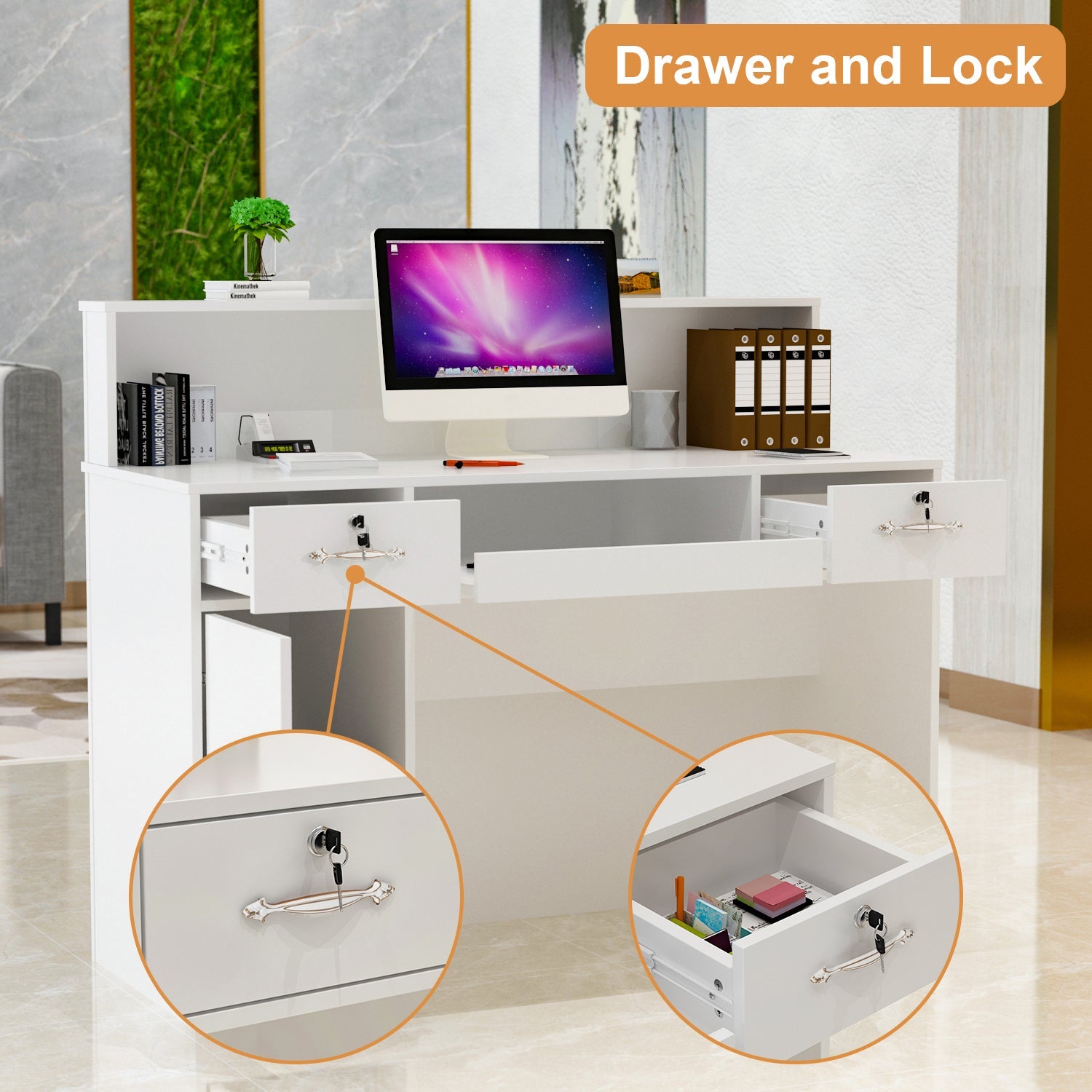 Modern Reception Desk Counter Desk with LED Lighting for Hall Entrance