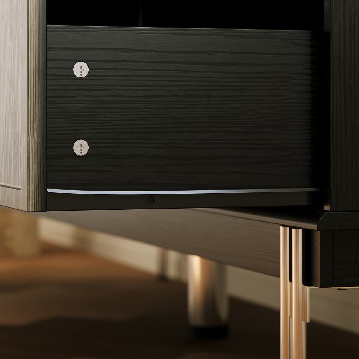 63" Modern Black Dresser with 9 Drawers, Metal Legs and Square Handles