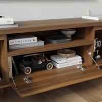 70.9 in. Modern Walnut TV Stand with Sliding Doors and Open Shelf