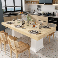 78.7" Modern Natural Rectangular Dinning Table With Two Marble Legs