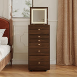 15.7 inch Mid-century Brown Movable Vanity Table with LED Mirror & 4 Drawers