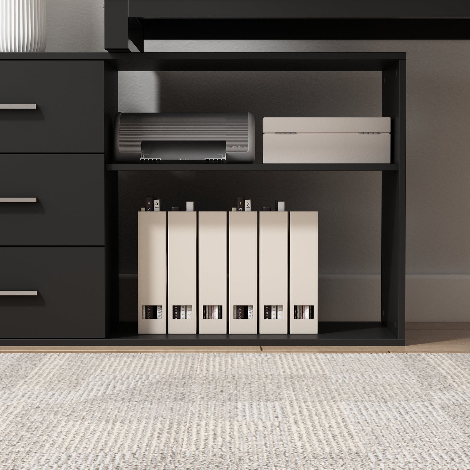 Home Office Computer Desk Corner Desk with 3 Drawers and 2 Shelves, 55 Inch Large L-Shaped Study Writing Table with Storage Cabinet