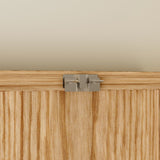Wood wall cabinet with glass doors and open cubby shelves