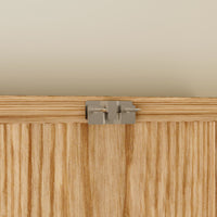 Wood wall cabinet with glass doors and open cubby shelves