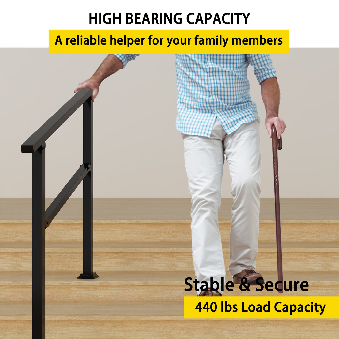 40.4" Minimalist Satin Black Stair Banister with Adjustable Angle